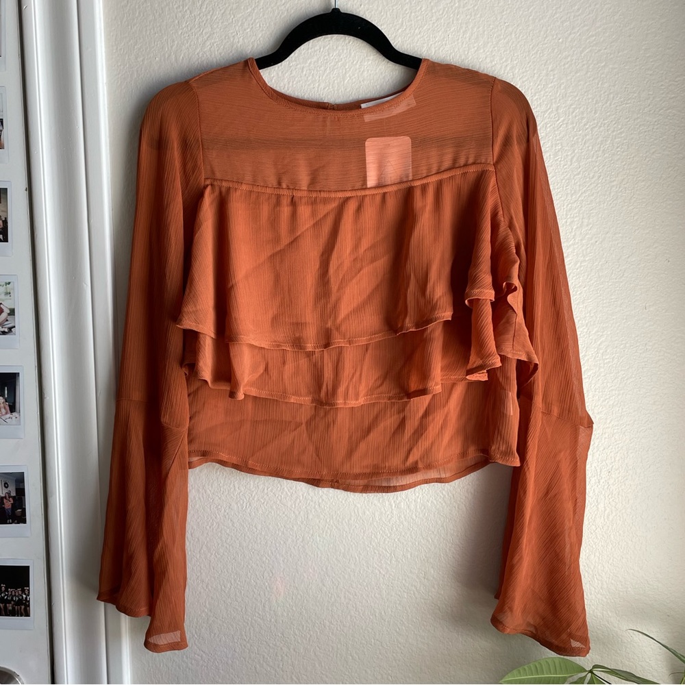 NWT | Sheer burnt orange ruffle top